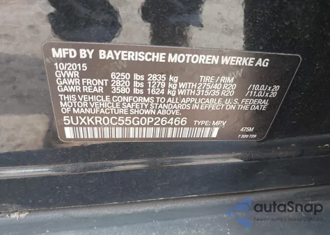 2016 BMW X5 xDrive35I z USA, uszkodzony, nr VIN 5UXKR0C55G0P26466
